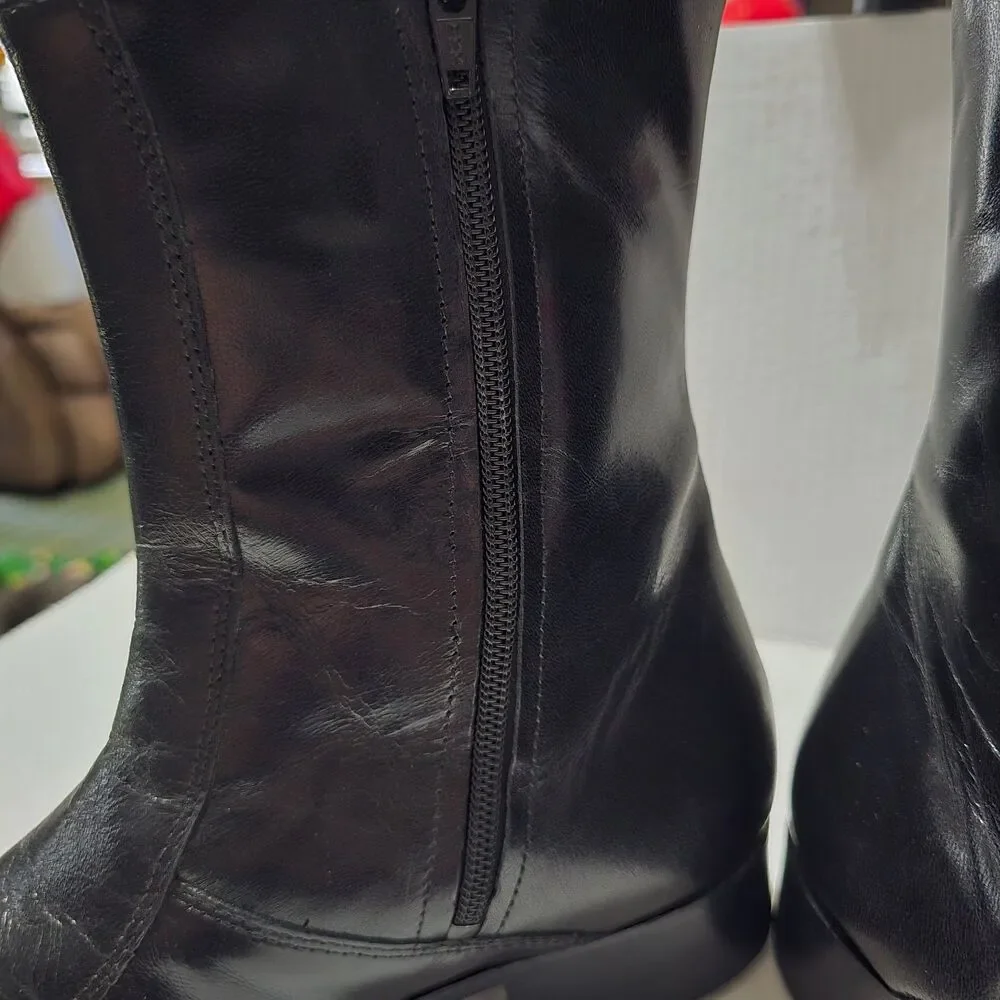 Nunn Bush Men's Black Leather Side Zip Ankle Boots US 8 D Dress Casual